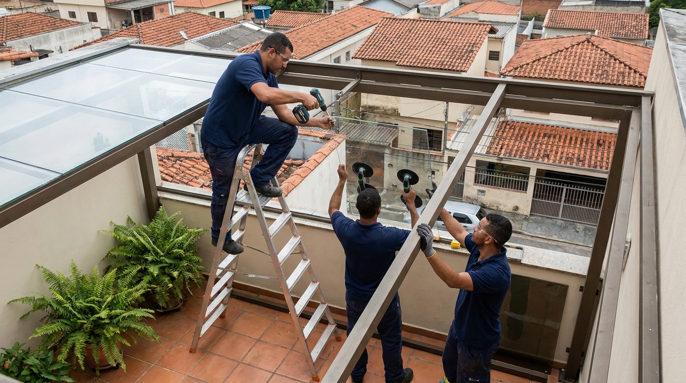 Cobertura de vidro em terraço com telhados em Taubaté-SP