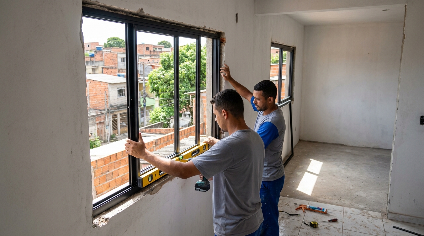 Esquadria de alumínio em obra em Taubaté-SP