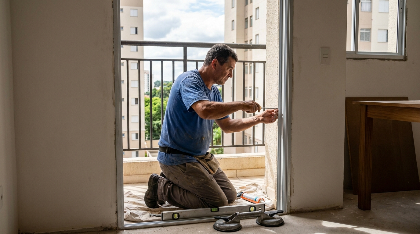 Janela de vidro em apartamento alto em Taubaté-SP